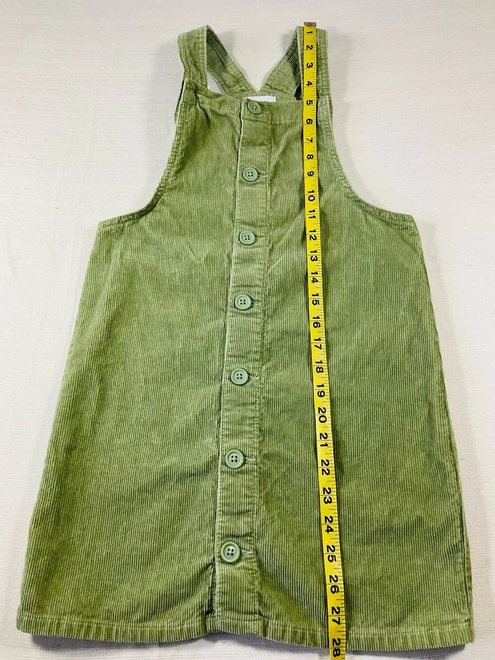CHILDREN’S PLACE Girls' 10 Green Corduroy Button-Front Overalls Pinafore Dress